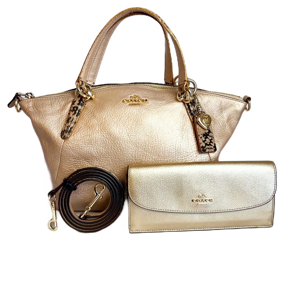 COACH | Kelsey Satchel Rose Gold with Gold Metallic Wallet